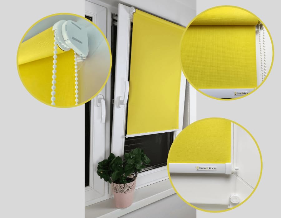 time4blinds mini rollo basic - Rolgordijn - Niet-invasief - Raamrolgordijn binnen zonder boren - Niet-invasieve handgrepen - Dimmen rollo - 500x1900mm Licht Citroen - Bediening aan de Linkerkant