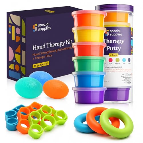 Special Supplies Physical Hand Therapy Putty Kit, Finger Exercisers, Hand Strengtheners, 15 Set Grip Strength,Dexterity, Mobility,Injury Stress Relief