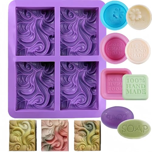 Accfore 9 Pack Silicone Soap Molds,4-Cavity Ocean Wave Soap Mold Cupcake Muffin Soft Baking Pan Mould for Handmade Soaps, Homemade Chocolate