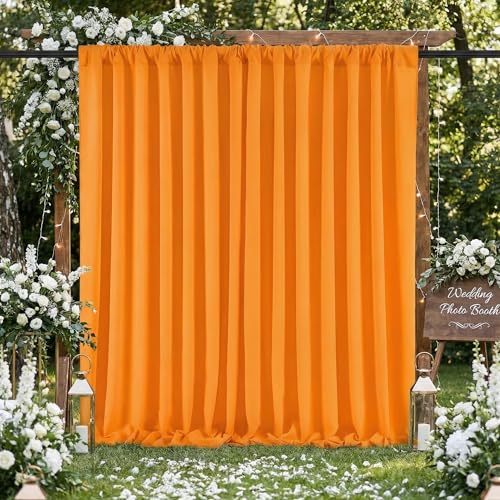 Image of Orange Backdrop Curtains 2 Panels 5ft x 8ft Polyester Photo Drapes for Backdrop Halloween Home Party Decorations