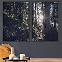 2 Piece Framed Canvas Wall Art Brown Forest Canvas Prints Home Artwork Decoration for Living Room,Bedroom - 16