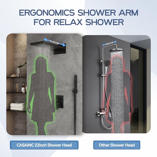 CASAINC Ducha de 22 pulgadas con cobertura grande, tipo cascada y lluvia, sistema de ducha de pared acabado negro mate miniatura 5