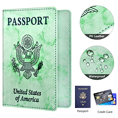 Image of Eoehro Passport and Vaccine Card Holder Combo, Faux Leather, Compact, Lightweight, Waterproof, E-Marble Green