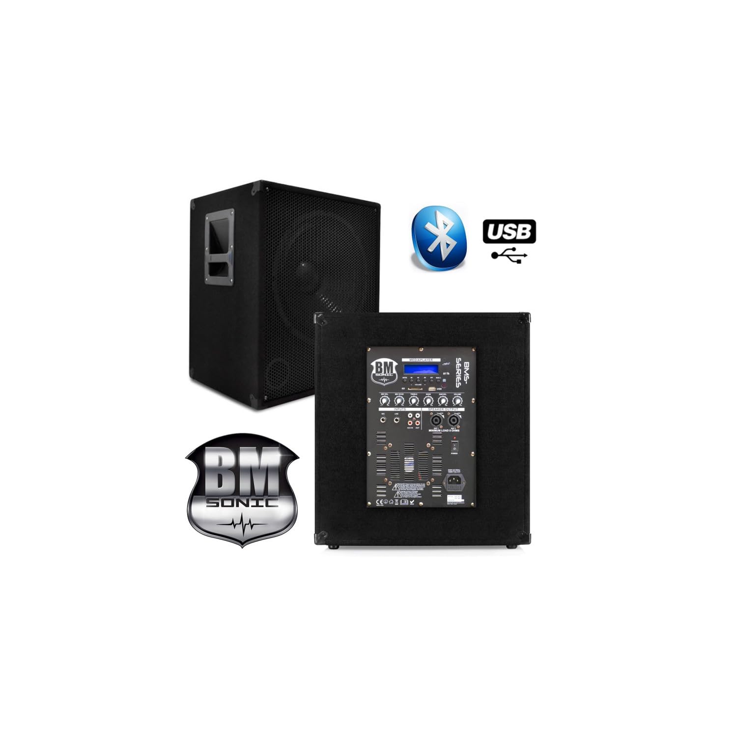 BM Sonic Kit Sono DJ 4800W 4 Altavoces 12" 2 Subwoofers 18" USB Bluetooth Pies Salón de Fiestas, Sono para Banquet/Comida