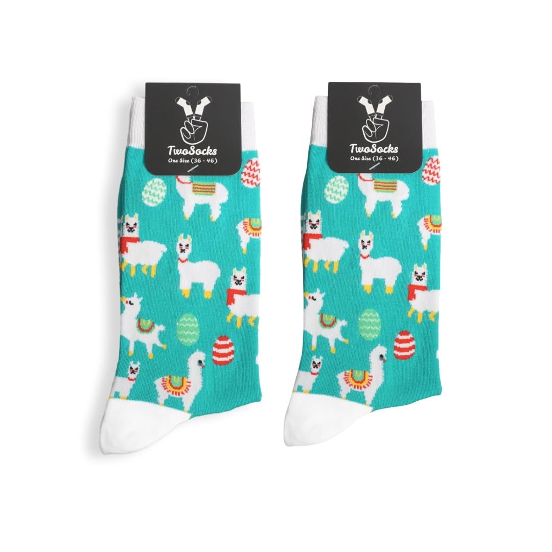 TwoSocks Ostern Socken Herren | Damen & Herren Strümpfe | Socken Ostern| Baumwolle, Einheitsgröße | Ostergeschenk (2 Oster Alpaka)