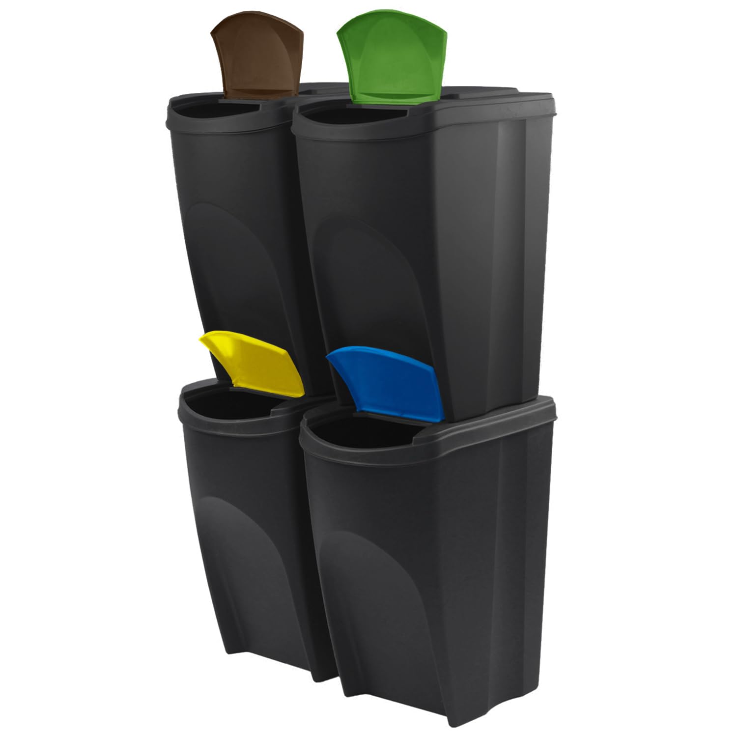 IMJ-Global - Bidoni Differenziata da Interno, Set Cestini Spazzatura Differenziata Impilabili (4x35L) Pattumiera Comoda per Contenere Umido-Vetro-Plastica-Cartone, Kit Raccolta Differenziata Interno