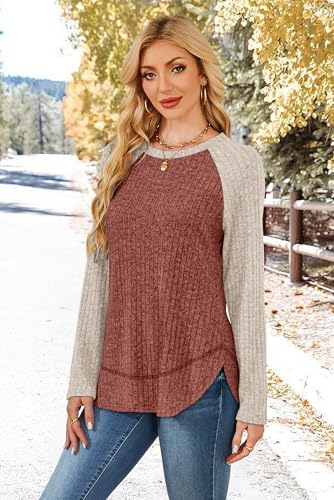 Image of WIHOLL Long Sleeve Shirts for Women Fall Sweaters Lightweight Trendy Tops
