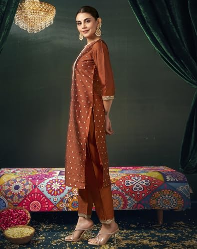 Image of SIRIL Women's Taffeta Jacquard and Embroidery Work Straight Kurta Pant with Dupatta Set