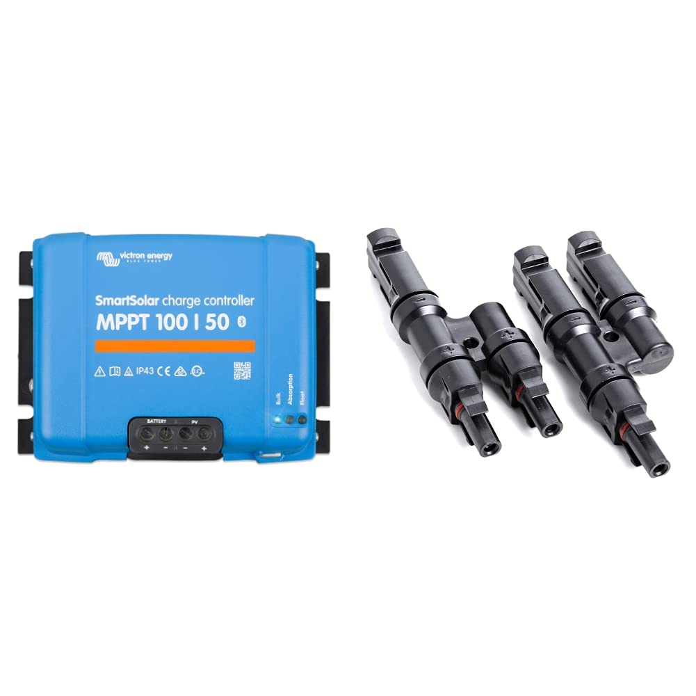 Victron Energy SCC10050210 SmartSolar MPPT Solar Charge Controller 100/50 & Offgridtec® Y-Stecker - Abzweigbuchsen (Set) kompatibel zu den gängigen Solarsteckern mit Easy-klick Verschluss