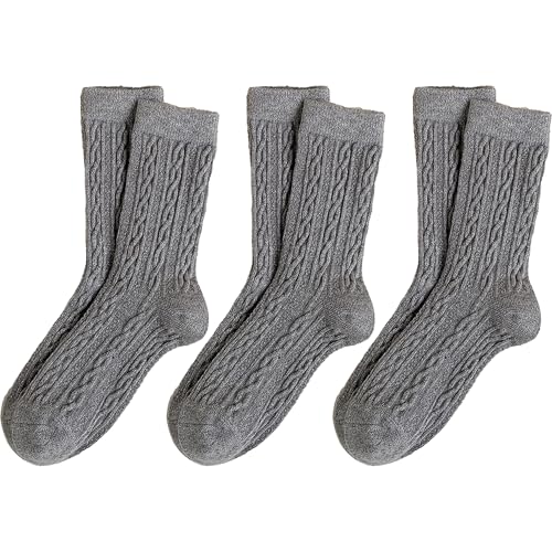 3 Pairs Cable Knit Crew Socks - Women's Y2K Cute Preppy Warm Aesthetic Socks for Fall Winter 2024
