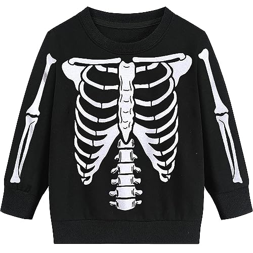 Toddler Boys Girls Halloween Sweatshirt Kids Pumpkin Face Long Sleeve Shirts Skeleton Clothes Tops 2-7T