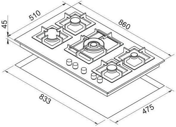 Elleci PGSP90140CS - Piano cottura a gas n° 5 fuochi Granitek nero Elleci PGSP90140CS - Piano cottura a gas n° 5 fuochi Granitek nero