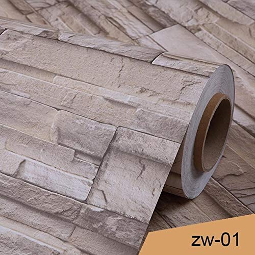 Wallpaper Vintage 3D Brick Pattern Wallpaper PVC Culture Stone Wallpapers Self Adhesive Living Room TV Background Waterproof Wall Stickers Wallpapers (Color : Zw 01, Dimensions : 3m x 40cm)