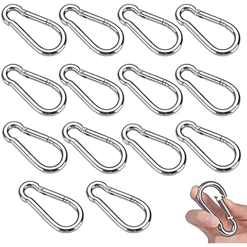 14 Stück Karabinerhaken Edelstahl M5 Karabiner mit Schnappverschluss Carabiner Schnapphaken Silber für Haken Ketten Seile Rigging 5 x 50 mm Cover