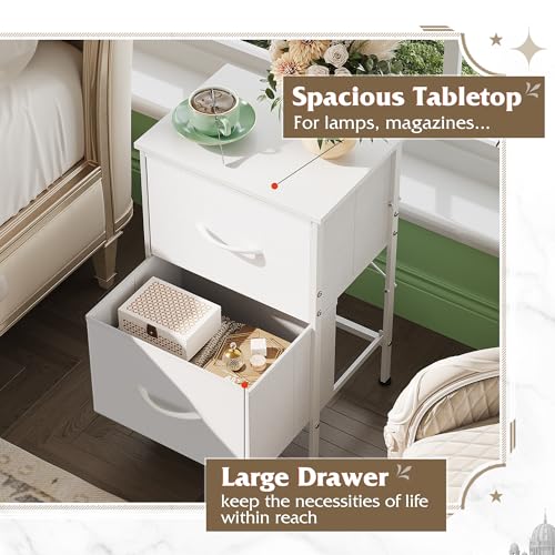 image for WLIVE White Nightstand, Night Stand with 2 Drawers, Small Dresser for 
