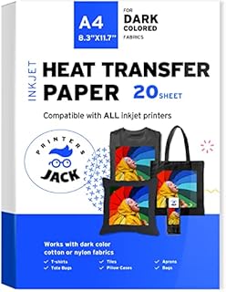 Printers Jack Iron-On Heat Transfer Paper for Dark Fabric 20 Pack 8.3x11.7