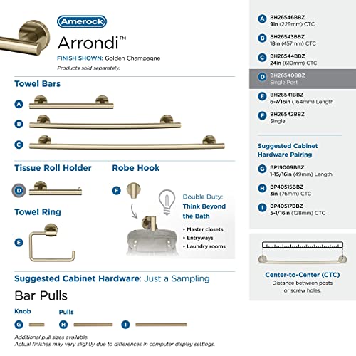 Image of Amerock Arrondi 7-1 /4 inch Golden Champagne Single Post Toilet Paper Holder