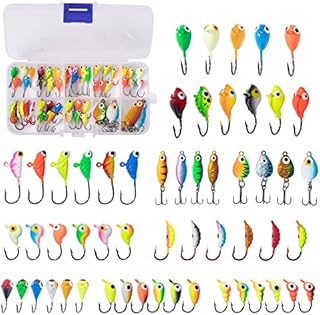 XBLAC Ice Fishing Jigs Kit Ice Fishing Lures 55PCS Mixed Size and Color for Beginner Starter, XBLACK Baits, Catch Big Fish!