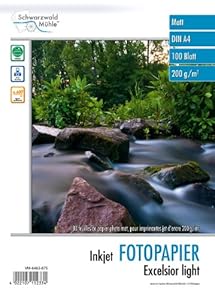 Schwarzwald Mühle Fotopapier beidseitig: 100 Bl. Fotopapier 'Excelsior' matt 200g/m² A4 (Tintenstrahldrucker, A4-Foto-Druckerpapier, drucken)