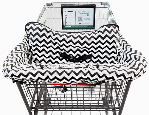 Image of TOTES BABIES Shopping Cart Cover & Highchair Cover, Soft Cotton, with Phone Pouch, Black & White