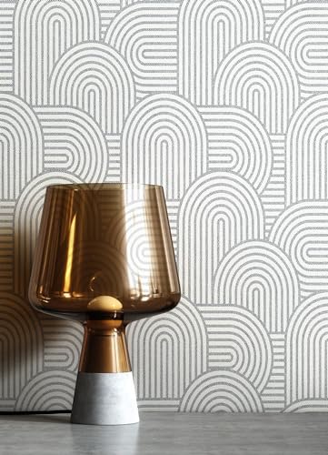 Newroom Tapete Grau Vlies Bogen Linien - Boho Modern Grafisch Mustertapete für Wohnzimmer Schlafzimmer