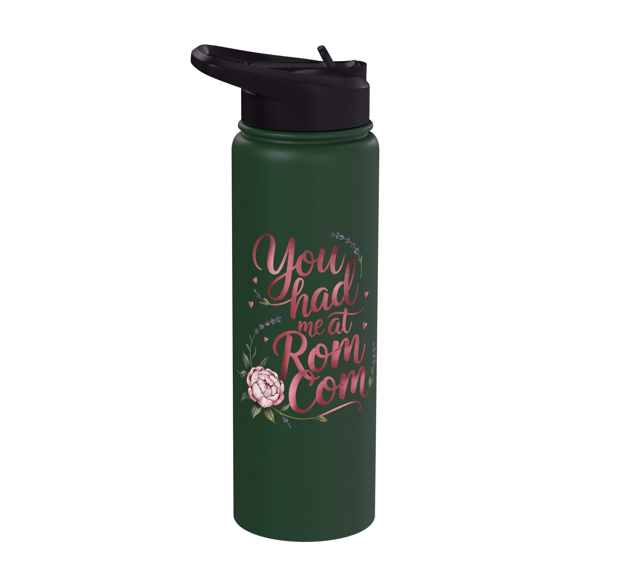 Cute ROM Coms Love Romantic Comedies Romance Funny Quote Stainless Steel Insulated Water Bottle