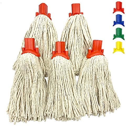 Wischmoppköpfe Ersatz, farbcodiert, selbsteinfädelnder Sockel, 5 Stück Baumwollmopp, Nr. 12 PY (5 Stück Wischköpfe) (rot, 5 Stück Moppköpfe) Cover