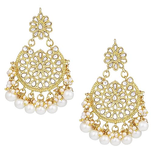 Image of Peora Kundan & Beads Studded Necklace Earrings & Maangtikka Set Ethnic Jewellery for Women & Girls