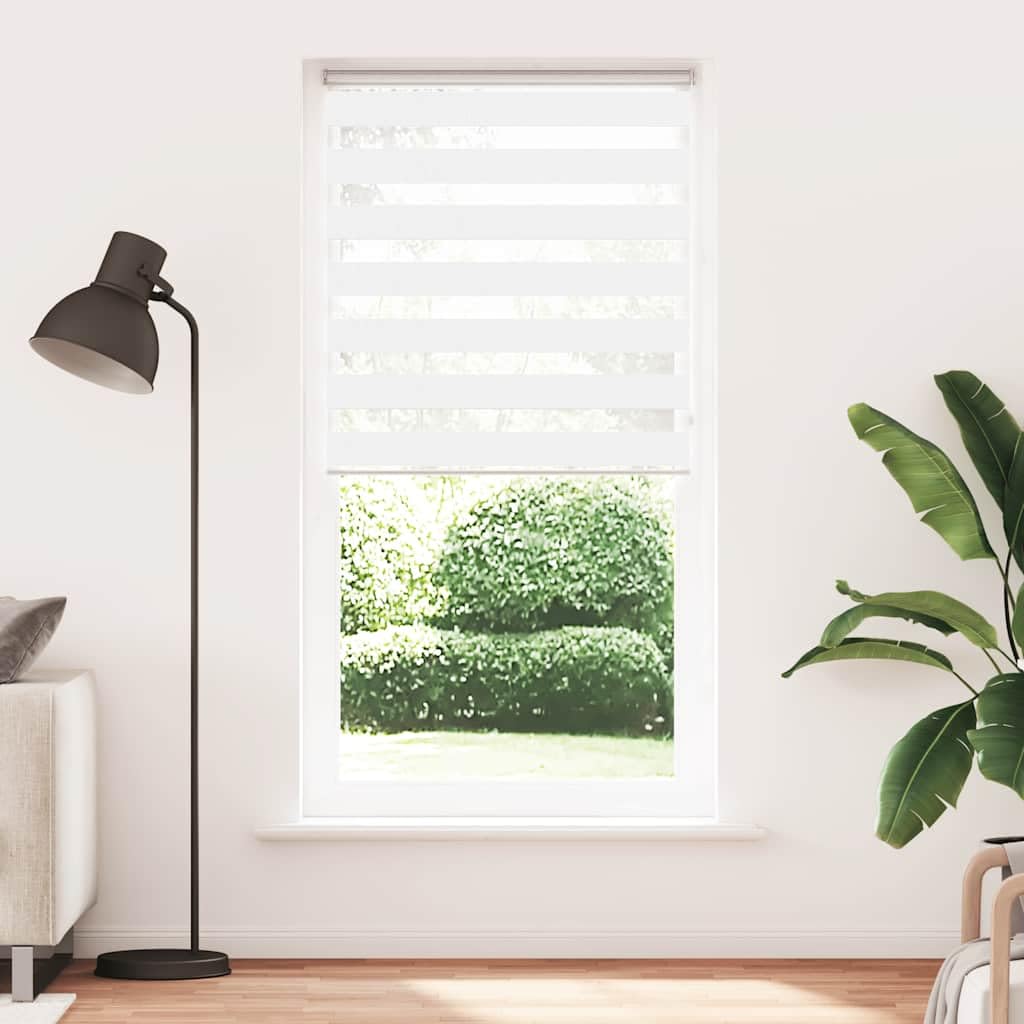 Tenda a rullo zebrata bianca, 100 x 230 cm, poliestere | Traslucido e opaco, doppio strato, montaggio senza foratura, catena regolabile