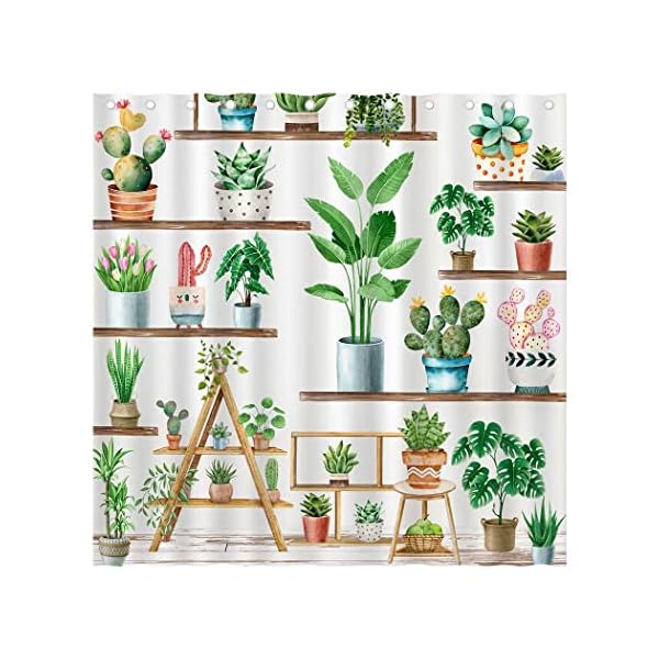 Green plant farmhouse shower curtain bohemian potted plant shower curtain for bathroom cactus succulent plant bathtubs decor for bathroom with 12 hooks waterproof polyester fabric 72 x 72  urban country home decor