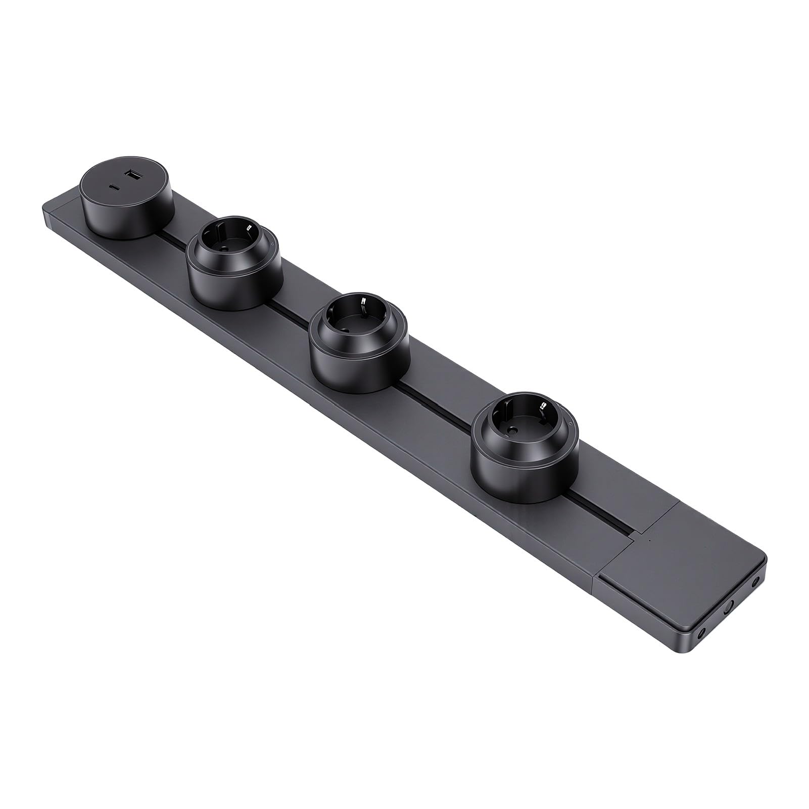 Bewinner Tomacorriente de Riel de 60 Cm Enchufe de 2 Clavijas Puerto USB A y C de Riel Adaptador Extraíble para el Hogar Cocina Oficina 10 W Luz Azul Gris Mate