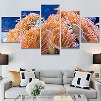 SIGNWIN 5 Panel Canvas Wall Art Modern Art Dramatic Fish Jellyfish Marine Life Multicolor Nautical Photography for Home Decorations Ready to Hang - 60