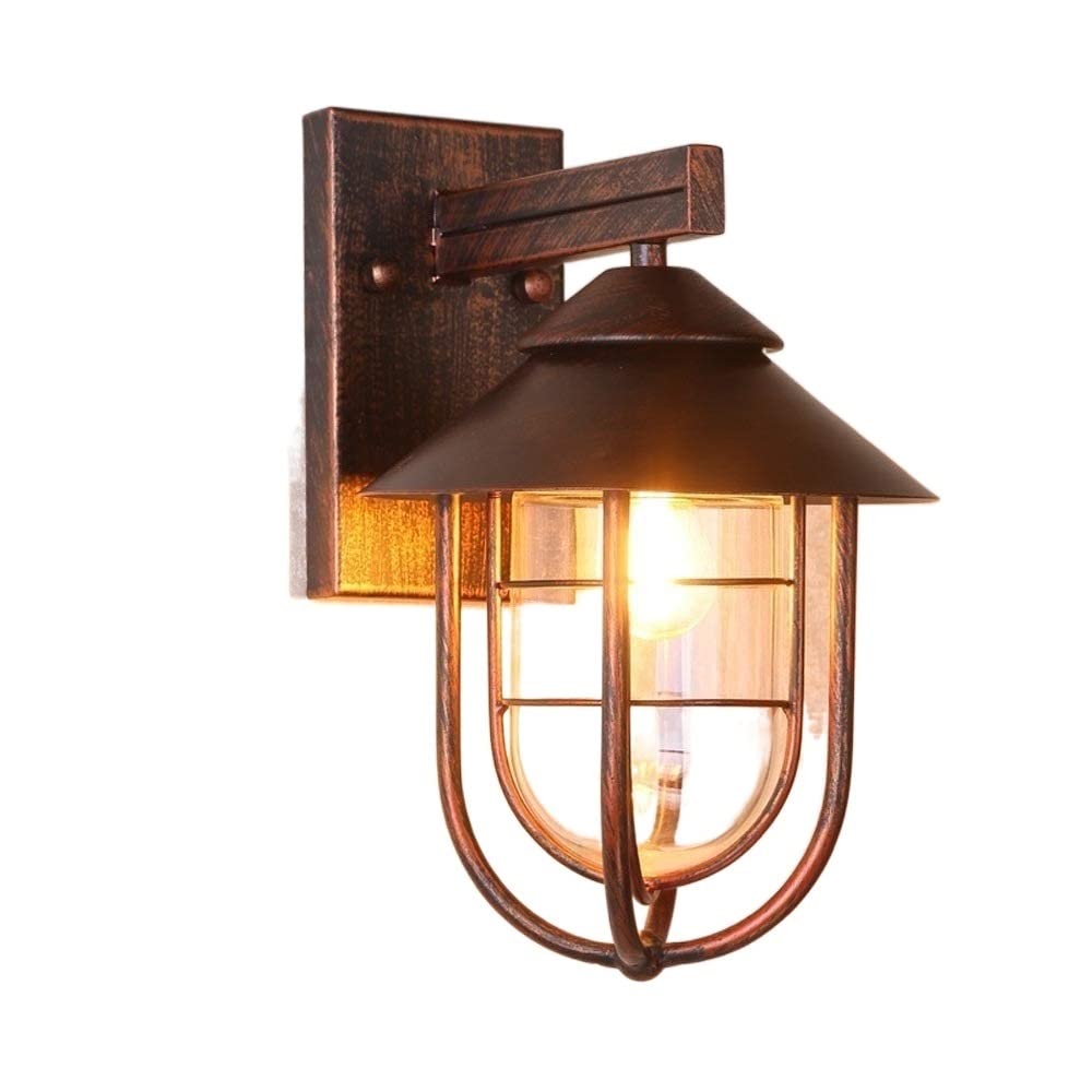 HUAYUSEDF Modern Outdoor Wall Sconce Waterproof Red Bronze Lantern with Metal Gold Vintage Design for Corridor Exterior Decoration IP44 E27 Light