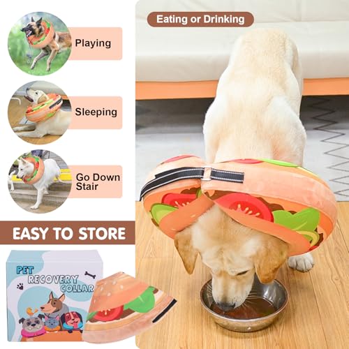 Image of BEAUTYZOO Dog Cone Alternative After Surgery for Large Medium Small Dogs, Soft Inflatable Cone Collar for Dogs Cats, Dog Neck Donut E Collar Dogs Recovery Collar to Stop Licking, Brown Burger, XL