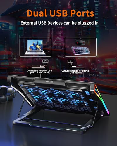 AICHESON Gaming RGB Laptop Cooler Pad with 9 Fans for 15.6 17 17.3 18 Inch Heavy Laptops, Quiet Computer Cooling Stand, Blue - Image 6