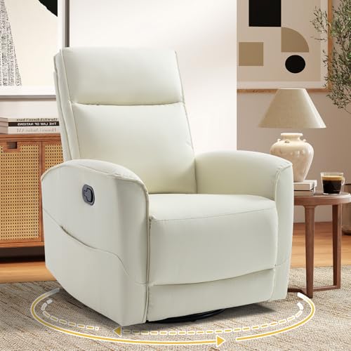 Image of HAOMARKETS Swivel Rocker Recliner Chair, Manual Faux Leather Glider Rocking Recliners for Adults, 360 Swivel Nursery Reclining Sofa with Storage Pocket