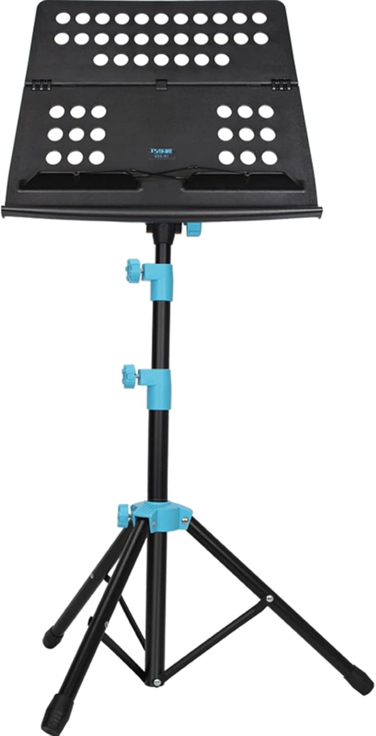 DACUN Lightweight Tripod Music Stand, Adjustable Folding Sheet Music Holder with Large Bookplate/Carrying Bag, Travel Orchestras Performance Stage, Black