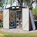 Aoxun 6x3.9 FT Shed with Base Metal Outdoor Storage Shed Garden Shed with Lockable Doors Tool Shed Bike Shed for Backyard, Patio, Poolside (Brown)