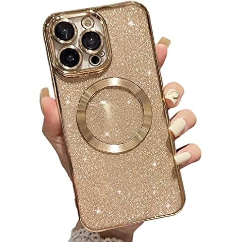 aowner Magnetic Case for iPhone 11 Pro Max Glitter Case, Luxury Plating Cute Bling with Camera Lens Protector, Compatible with MagSafe, Slim Thin for Women Girls Protective Clear Phone Case, Gold Cover