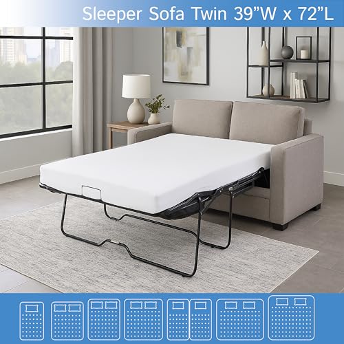 Sleeper Sofa Twin Size Mattress Protector 39" Wx72 Lx5 D - Waterproof Zippered Encasement Premium Quality Bed Cover Protects Against Dust, Allergies White