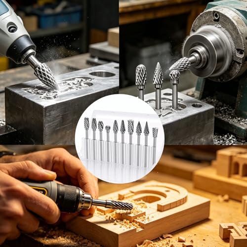 Image of Tnisesm 80Pcs Carbide Rotary Burr Set for Dremel, Includes 10 Carbide Double Cut Carving Burr Bits 60 Aluminum Oxide Drum Sander Sanding Sleeves,6 Sanding Bits,Sanding Bits Tool Accessories