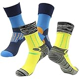 [SGS Certified] RANDY SUN Unisex Waterproof & Breathable Hiking/Trekking/Ski Socks, 02 Pairs-1Blue&Yellow, Large