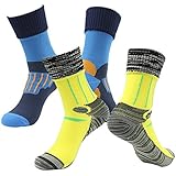 100% Waterproof Hiking Socks for Men, RANDY SUN Womens Breathable Outdoor Multisports Socks Convenient And Easy To Wear for Cyclists,Mountaineers Walking Thru Puddles(2 Pairs Midcalf Blue&Yellow M)