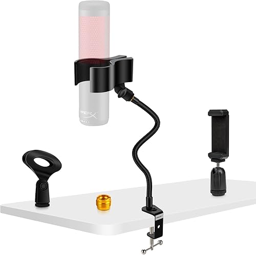 Soporte de micrófono de 13 pulgadas, soporte de micrófono de escritorio flexible de cuello de cisne, soporte de micrófono multifunción con clip de