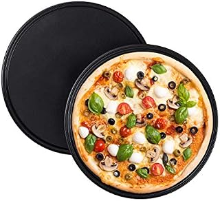 Relaxdays Taca na pizzę, zestaw 2 sztuk, okrągła, powlekana nieprzywierająca, flambée do pizzy i tarte, stal węglowa, patelnia do pizzy, ok. 1 cm (wys.) x 32 cm, szara, 10025633