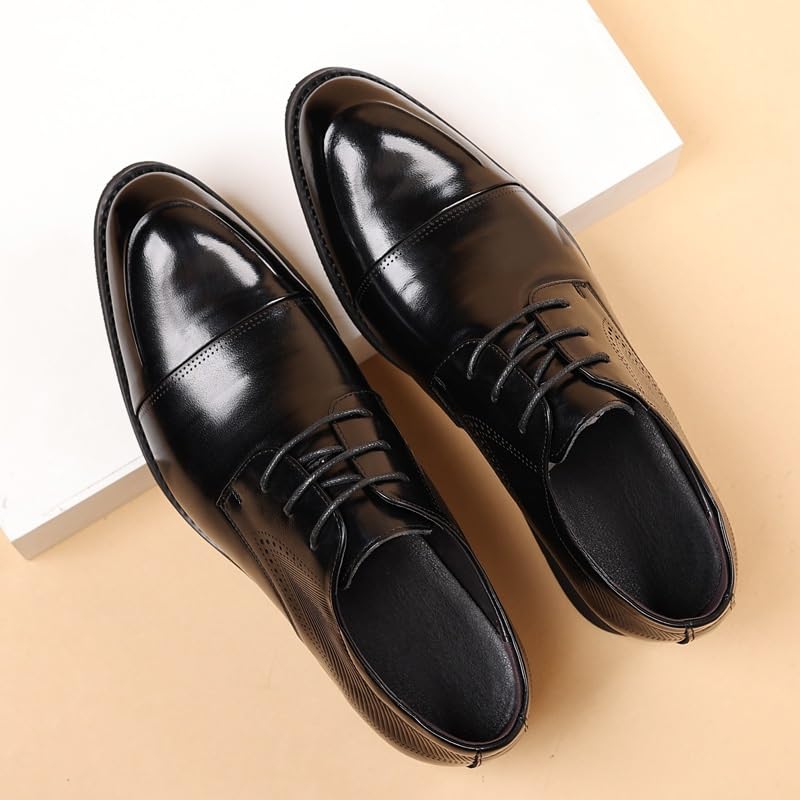 Men's Wedding Formal Dress Oxford Shoes Genuine Leather Lace-up Cap Toe Anti-Slip Rubber Sole Block Heel Brogue2