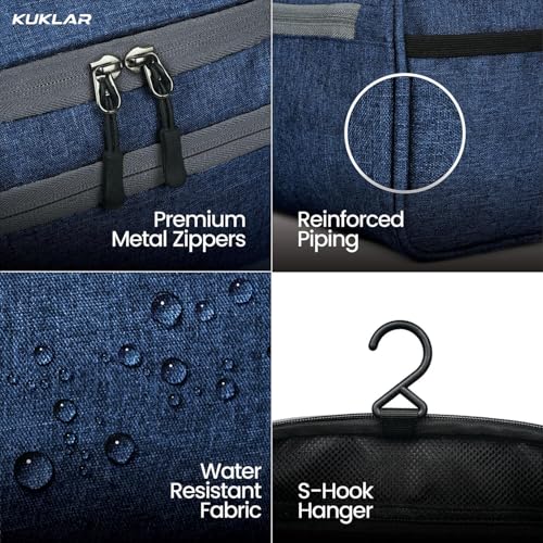 Image of KUKLAR Large Travel Toiletry Bag for Men, Water-Resistant Canvas Dopp Kit with Front Zipper Pocket, Portable Bathroom Hygiene & Grooming Organizer Bag for Vacation & Gym(Navy Blue)