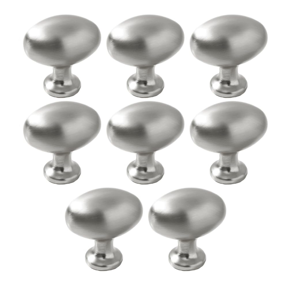 8 Pack Silver Cabinet Knobs 1.3" Brushed Silver Egg Drawer Knobs Zinc Alloy Single Hole Pulls for Dresser 33mm Oval Cupboard Handles for Kitchen Wardrobe Cabinet Bathroom Hardware (8, Brushed Silver)