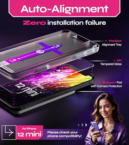 Image of Defenslim Screen Protector for iPhone 12 mini (2Pack), Easy Auto-Align Install Kit, 5.4 inch Tempered Glass, 9H Hardness, Ultra HD Clear, Case Friendly, EasyShield