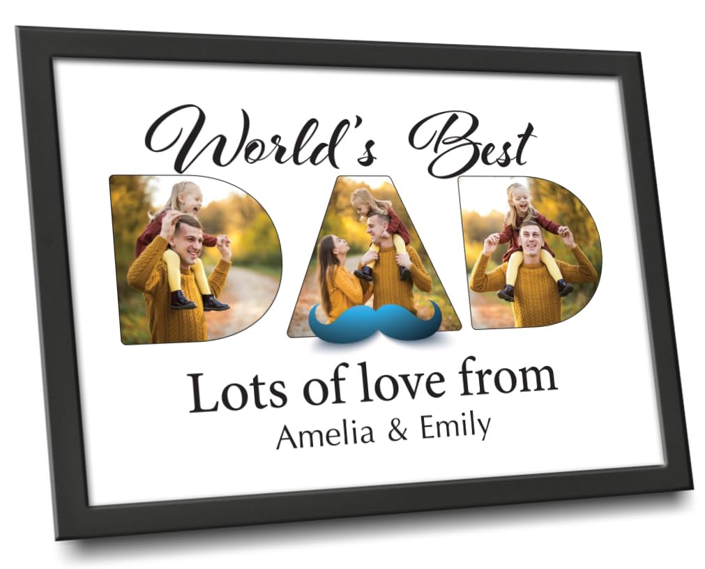 Star Online Personalised Father's Day Prints & Framed With Pictures Inside The Letters Gifts For Dad, Grandfather, Birthday, Christmas, Fathers Day Unique Gift (Best Dad)